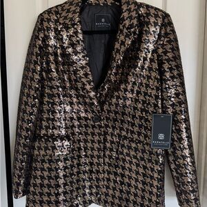 Bagatelle Women's Sequin Houndstooth Jacket - Black and Gold